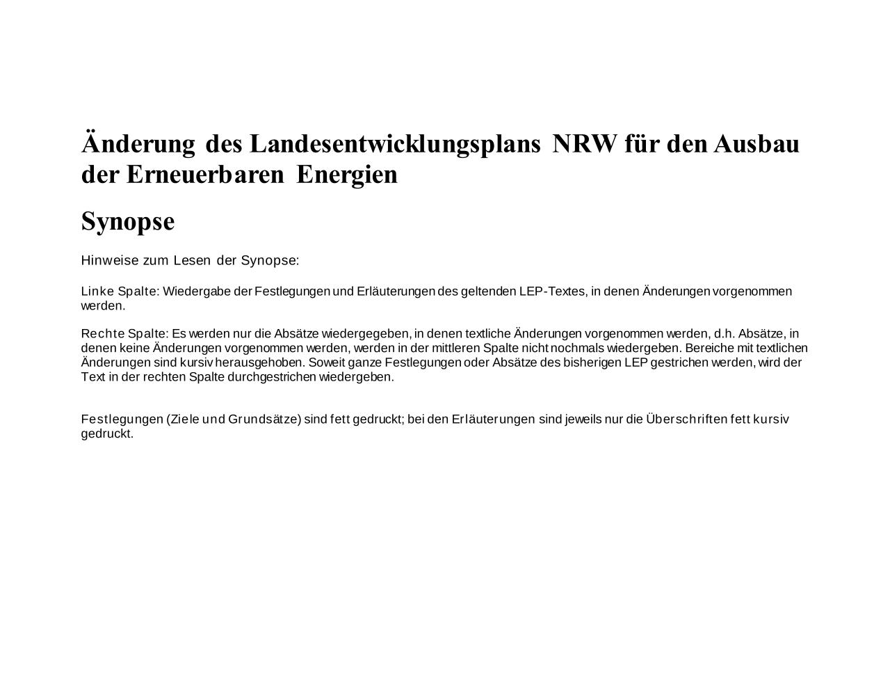 Vorschau Dokument: Synopse des Landesentwicklungsplans - download Dokument